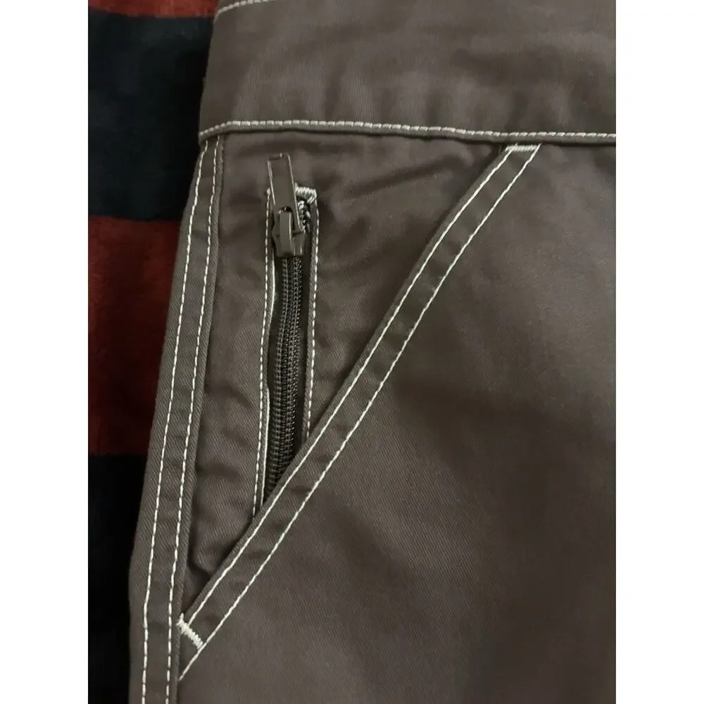 True Religion Mens brown Cargo Shorts white Stitch 34 baggy Y2K back to school